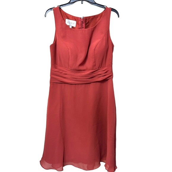 Azazie Rust Color knee length Chiffon Bridesmaid’s Sleeveless dress Custom Size - Picture 1 of 9